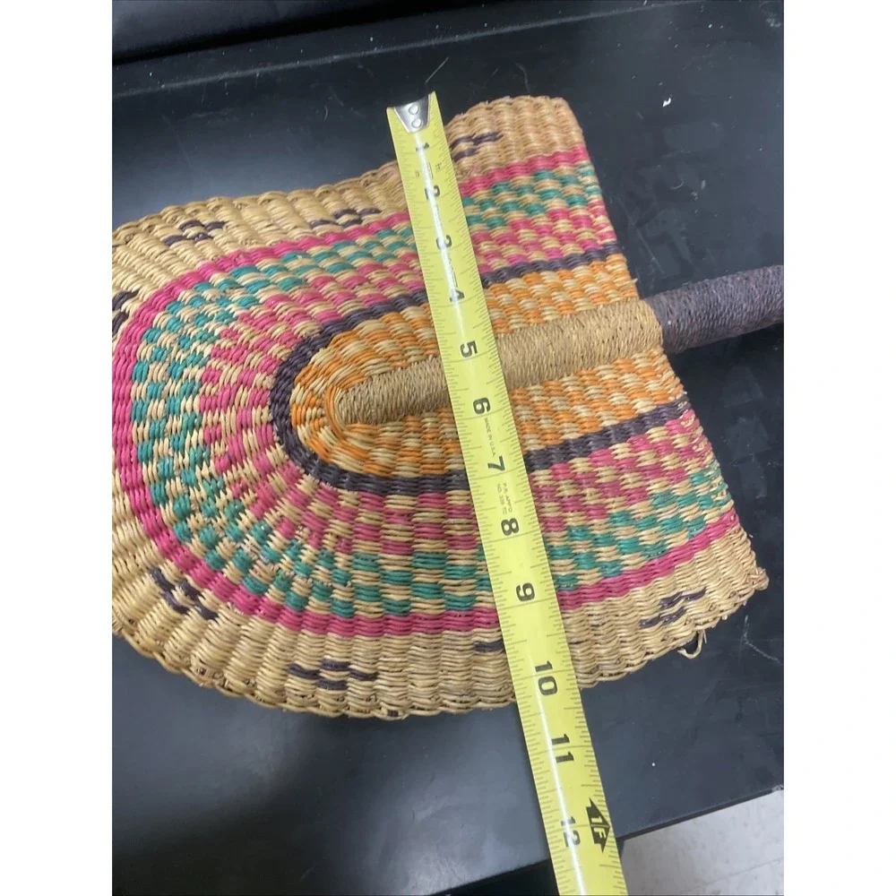 Authentic Handwoven Bolga Fan- African Hand Fan- Leather Handle- Boho Wall Decor